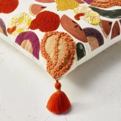 18"x18" Square Cotton Embroidered Harvest Accent Pillow White/Red/Mustard - Opalhouse™ Designed With Jungalow™ -Haven Decor Shop GUEST 2a242e61 0c06 4d42 a26e 193797b3c7b4