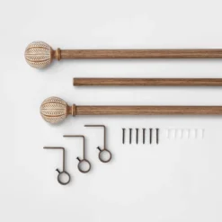 Carved Light Woodtone Ball Curtain Rod Natural - Opalhouseâ„¢